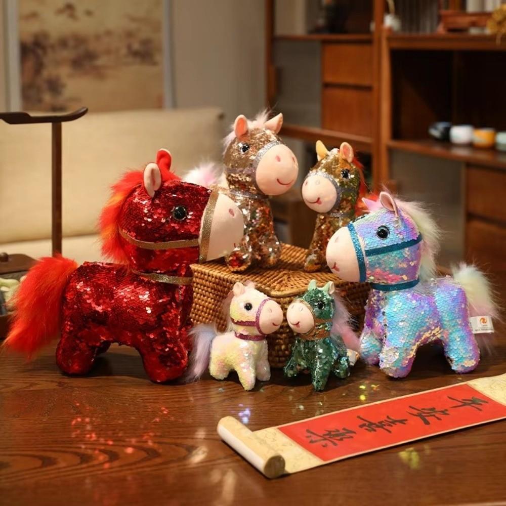 Fabric Material Horse Plush Doll Colorful Sequined New Year Mascot Decor  Cultural Display
