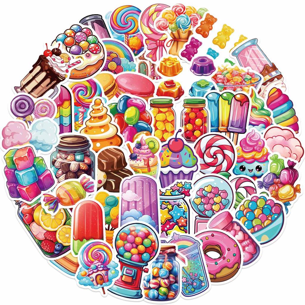 50Pcs Cartoon Colored Candies Graffiti Stickers Painting Aesthetic Cute Style Decal Diy Luggage Phone Guitar Classic Kid Toys