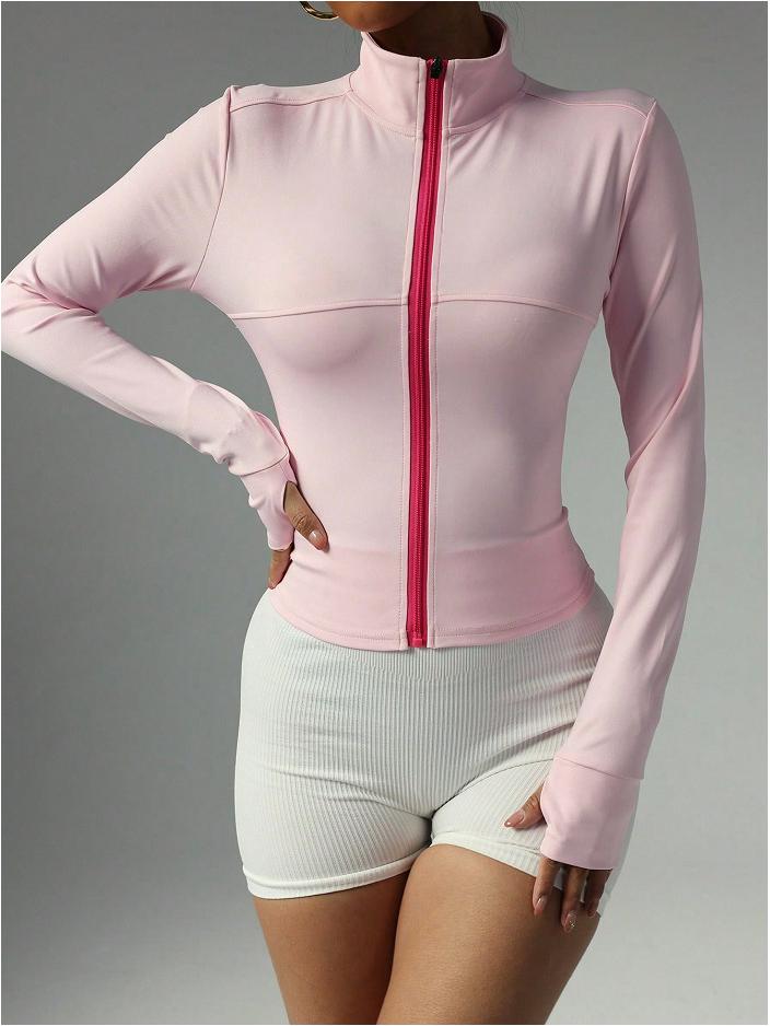 

Женский приталенный быстросохнущий топ для йоги и бега с воротником-стойкой - с длинным рукавом, осенняя активная одежда Large