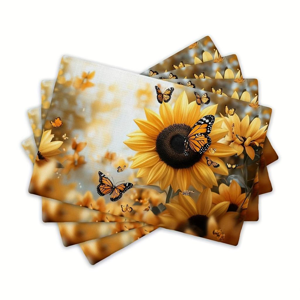 4er Set Sonnenblumen- und Schmetterlingsmuster Tischsets 12x18 Zoll, Geeignet für Küchen- und Esszimmerdekoration, Heimdekoration, Dekoration für den Familientisch, Party