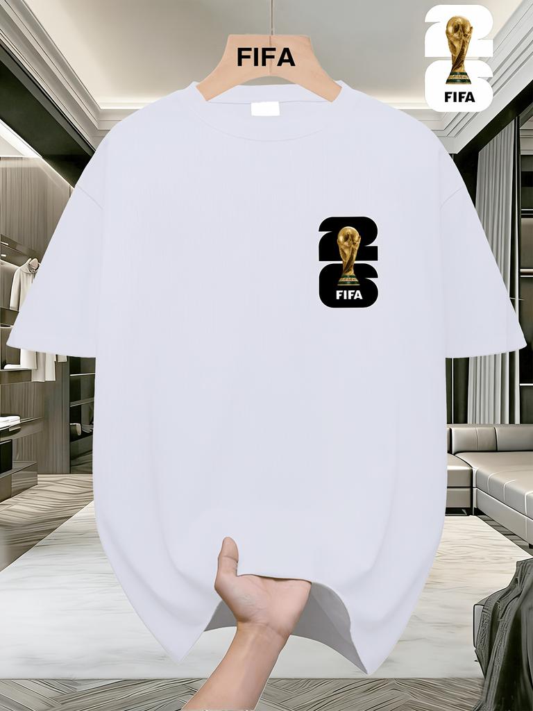 FIFA World Cup Football Men's Fashionable Short-sleeved T-shirt with a US, Canada and Mexico Themed Print. A Casual and Comfortable Summer T-shirt