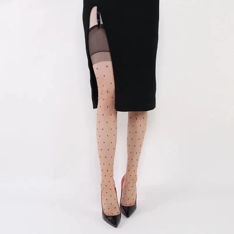 Retro Small Dot Nude Stockings Ladies See Through Long Non Elastic Socks Party Club Sexy Stockings For Garter Belt