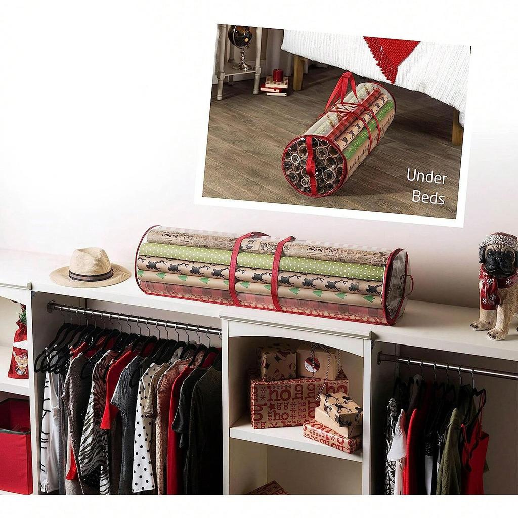 Gift wrapping organizer storage Christmas wrapping paper storage bag can store 14-20 rolls of 40 inch transparent heavy-duty PVC bag with handle