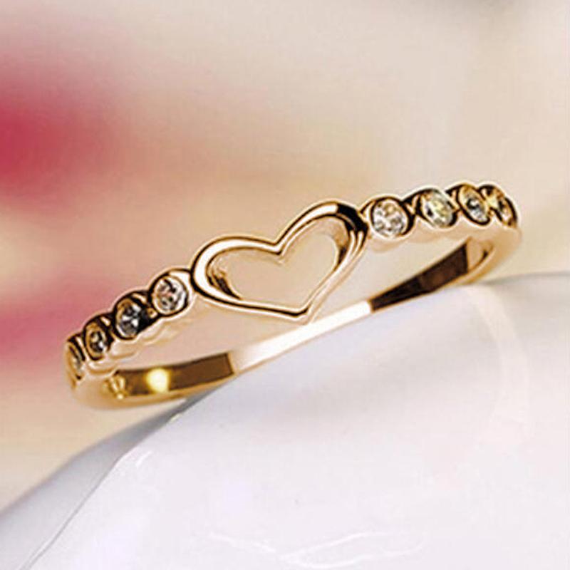 Huitan Hollow Heart Finger Rings for Women Exquisite Thin Rings Wedding Bands Accessories Anniversary Gift Statement Jewelry