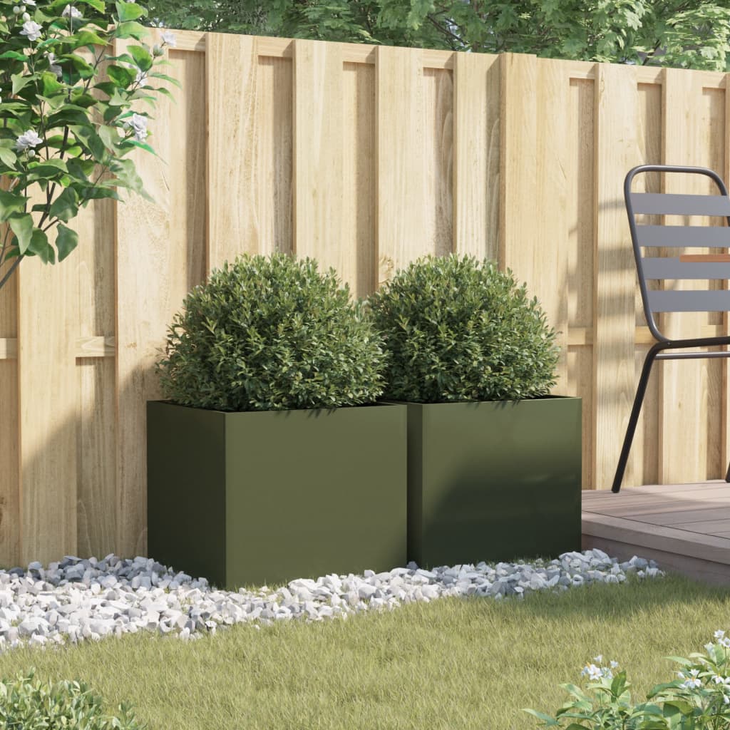 Planters 2 pcs Olive Green 42 x 40 x 39 cm Steel