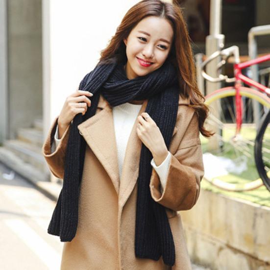 Unisex Scarf Solid Color Knitted Autumn Winter Japanese Korean Style Knitting Scarf for Dating