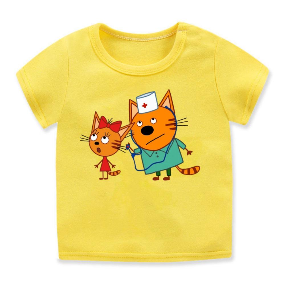 Tres Gatitos Dibujos Animados Ropa para Niños Camiseta para Niñas/Niños Linda Harajuku Camiseta Infantil Tops Verano Camiseta Casual Ropa para Niños Pequeños