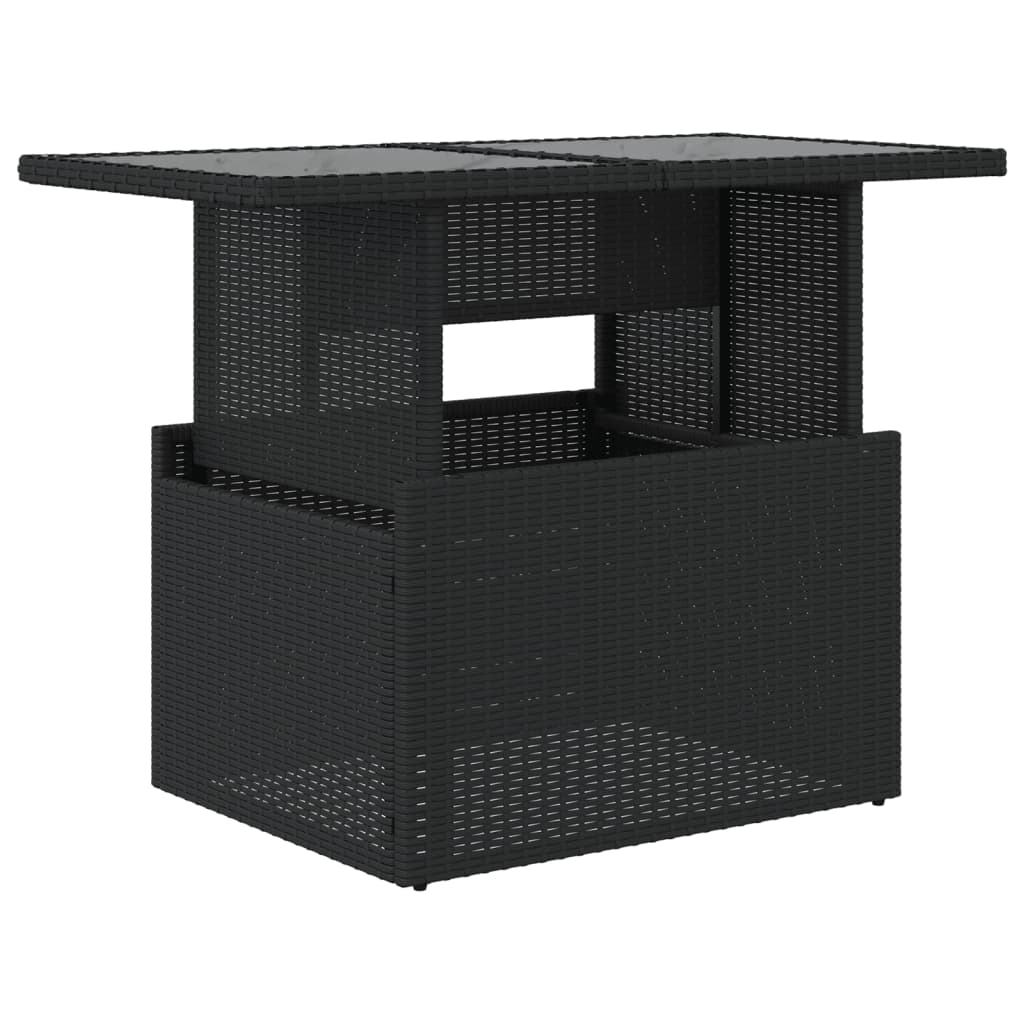 Garden Table with Glass Top Black 100 x 55 x 73 cm Poly Rattan