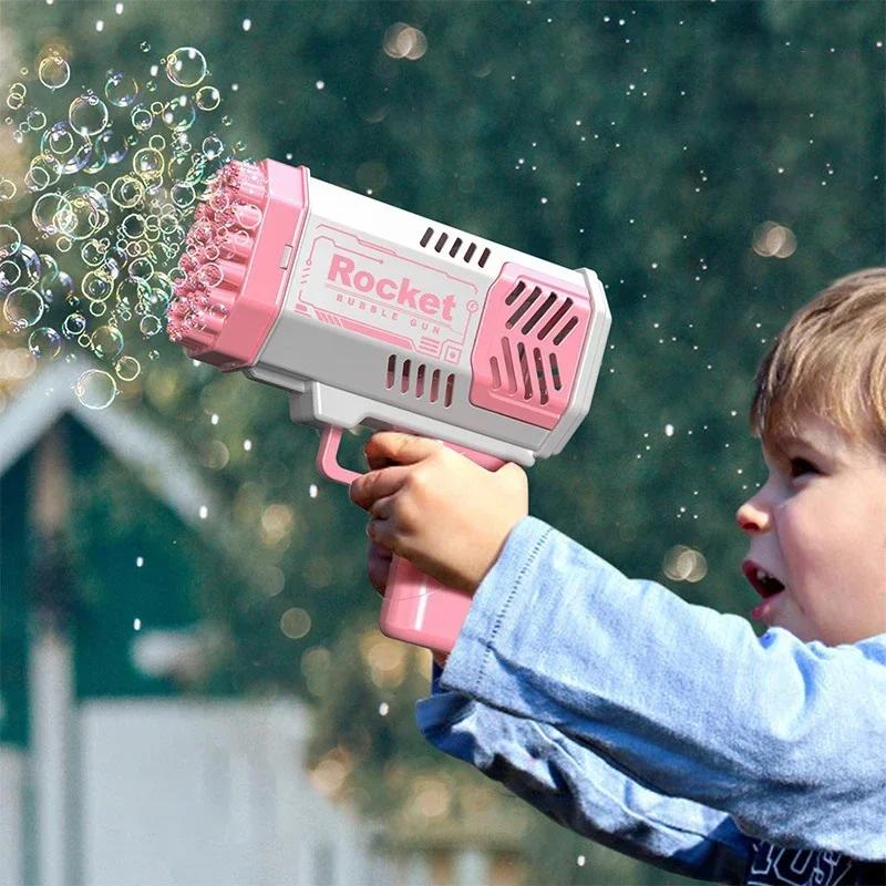 Children Outdoor Battle 40 Holes Rocket Launcher Handheld Portable Electric Automatic Bubble Gun Led Light For Boys And Girls