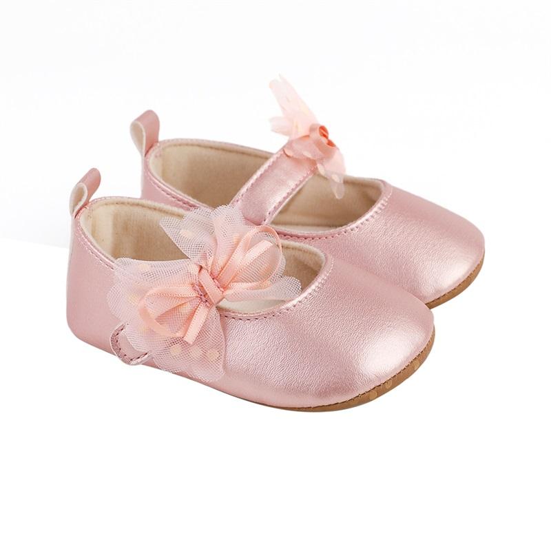Citgeett Autumn Infant Baby Girls Princess Shoes Dot Print Mesh Bowknot Flats Non-Slip Wedding Slippers Shoes
