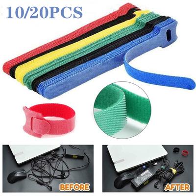10/20 Stück farbiger Klett-Kabelbinder, Nylon-Kabelbinder, magischer Kleber, selbstklebendes Klebeband und Batteriestangenring, Gürtelband, Krawattenhakenring