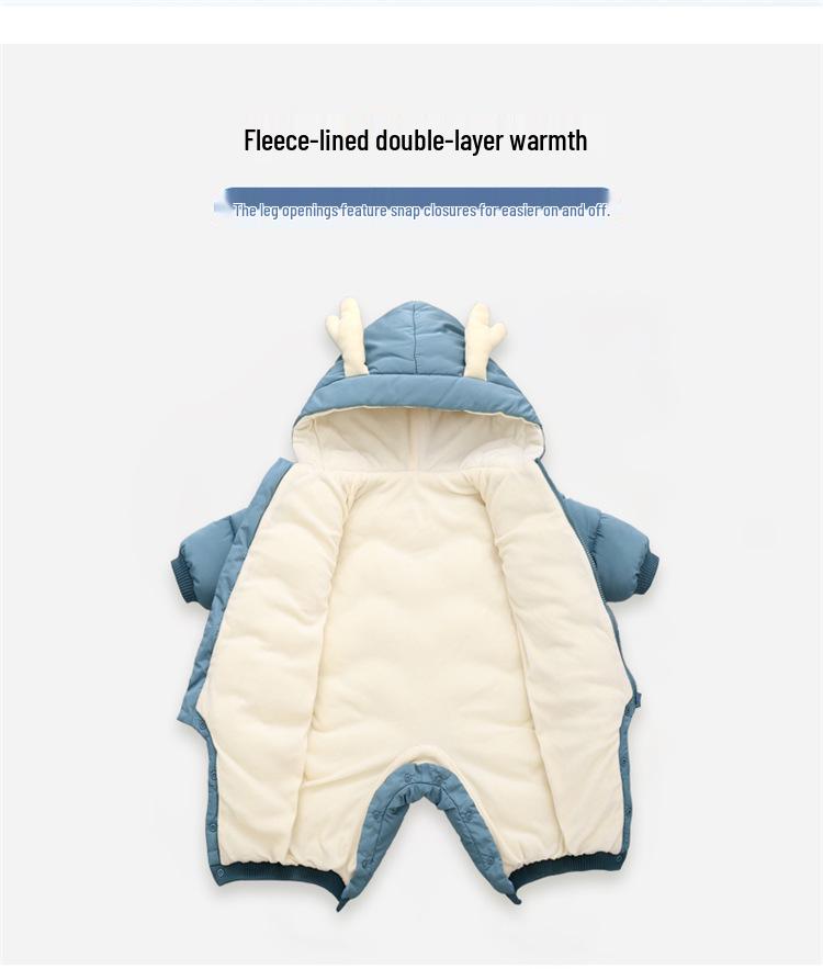 Newborn Baby Fleece-Lined Autumn/Winter Romper - Thick Cotton Crawling Suit