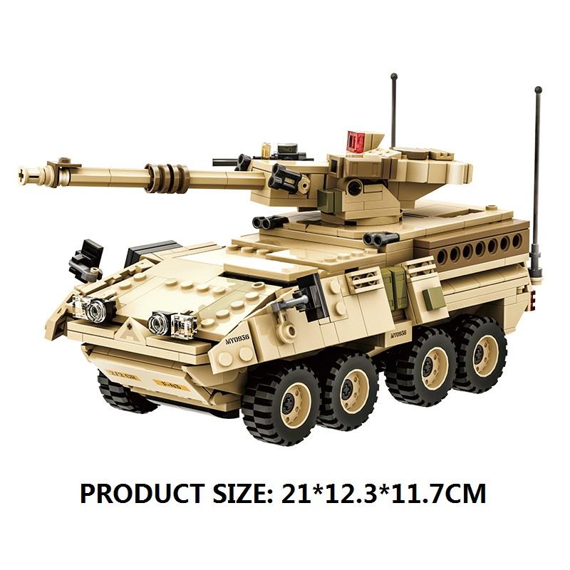 458 деталей Военный танк-пушка SAWT M1128 из Второй мировой войны Конструктор Модель подвижной пушечной установки Кирпичики Детские игрушки
