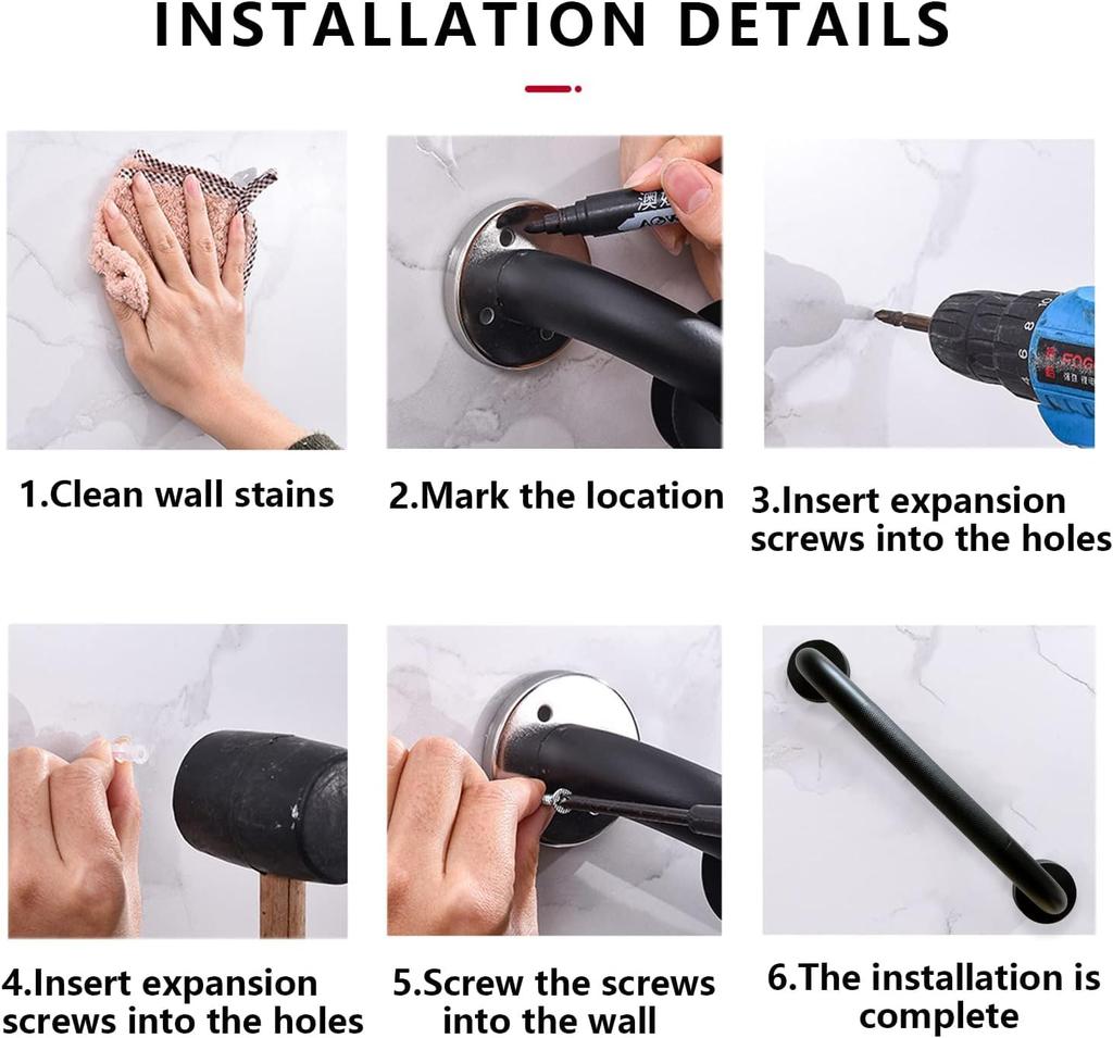 Shower Grab Bar: 24 Inch Anti-Slip Knurled Grip - 304 Stainless Steel Wall Mount Safety Bar for Seniors and Elderly Bathroom Use