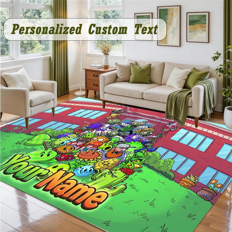 Crystal Velvet Square Rug Custom NamePlants vs. Zombie Pattern Non Slip Home Floor Decor Rug
