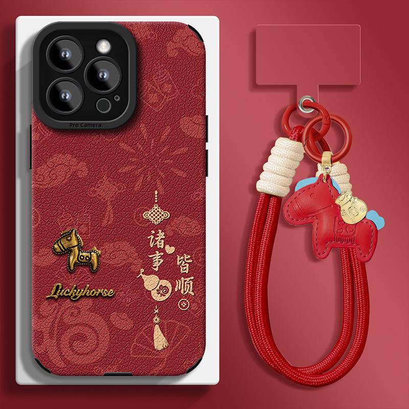 Applicable To Apple 17promax Mobile Phone Case iPhone16 Pony Doll Lanyard 15 New Year 14 Silicone Xiaomi 13