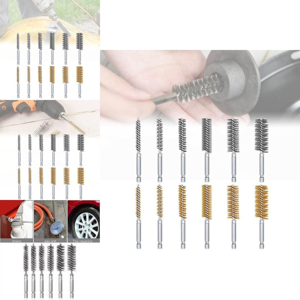 Durable 1/4 Inch Steel Wire Brush Set With 14 Assorted Sizes For Rust Removal And Deep Hole Cleaning