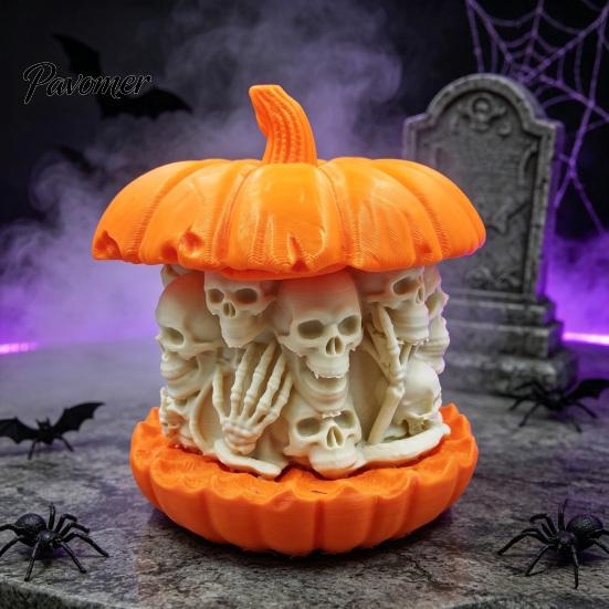 Desktop Skull Pumpkin Ornament 3D Printed Figurine, Gothic Skeleton Statue, Statue Creepy for Home Office Holiday Party Decorative