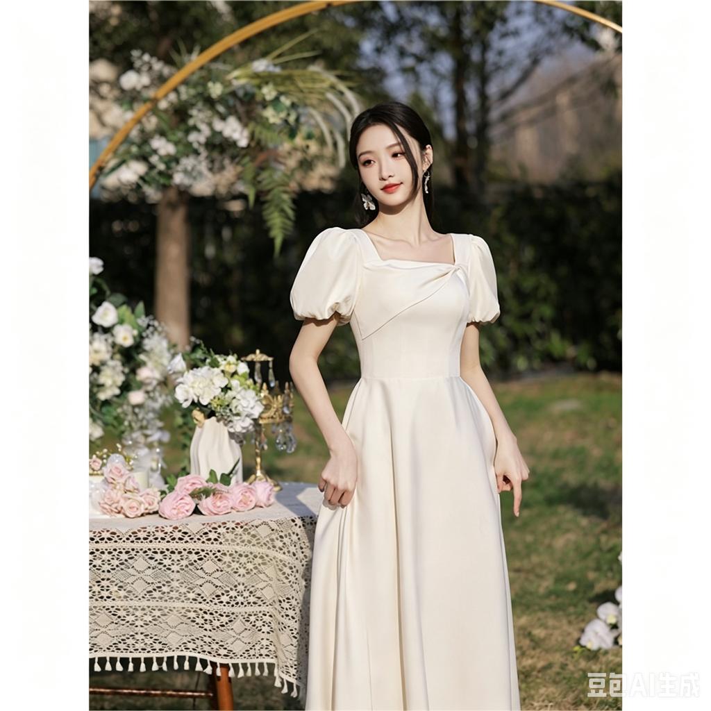 Champagne Color Elegant Fitted Graduation Dress For Women | Bridesmaid Gown | Perfect Wedding Dress