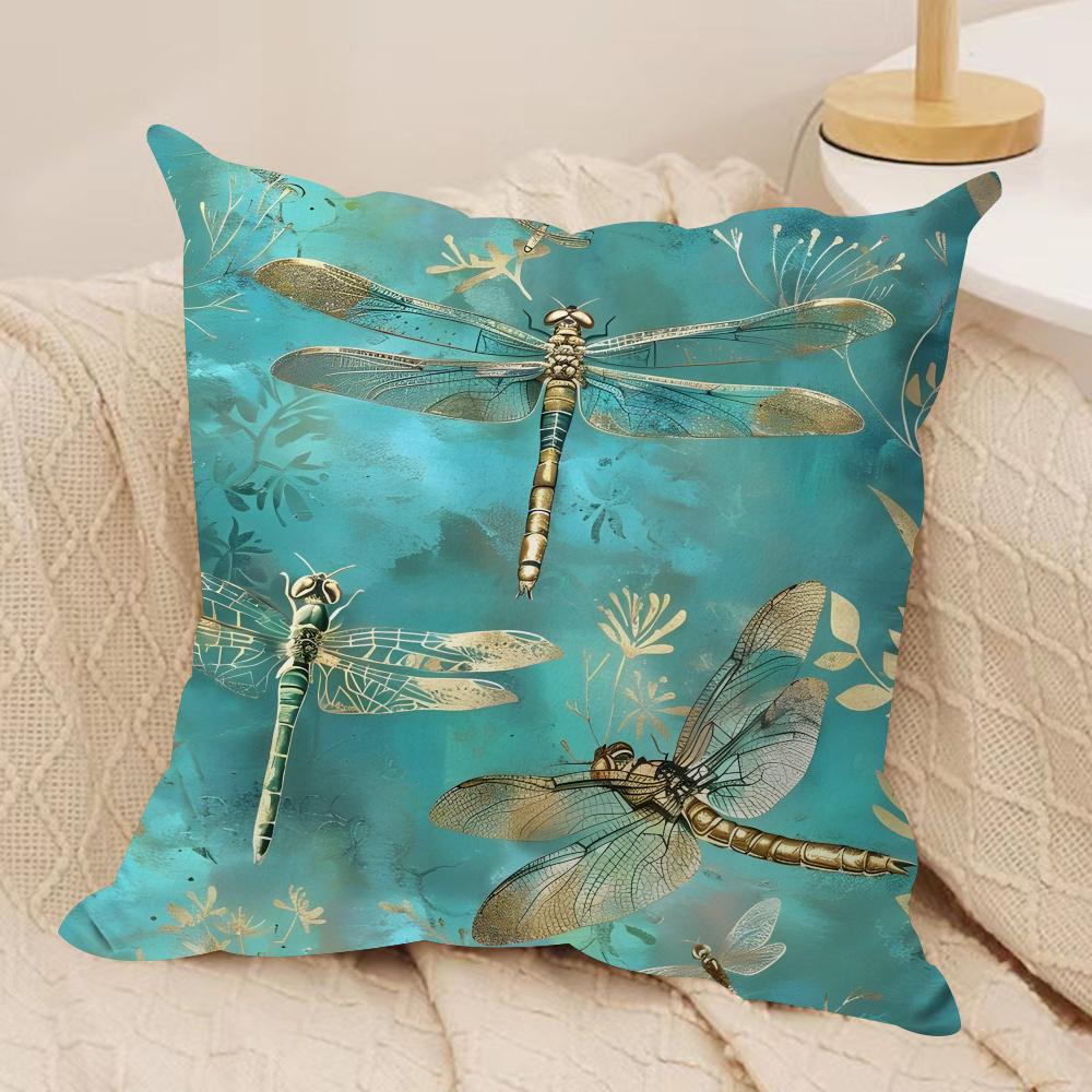 Dragonfly Lotus Cushion Cover Soft Plush Fabric DoubleSided Printed Cushion Covers for All Seasons Modern HomeDecor Gift
