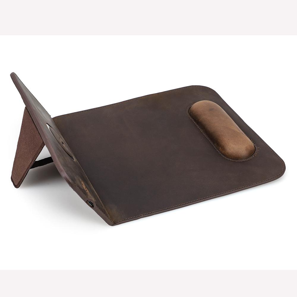 Genuine Leather Mouse Pad With Qi Wireless Charging Desk Pad For Xiaomi Iphone Samsung Galaxy Huawei Type USB C Keyboard Mat