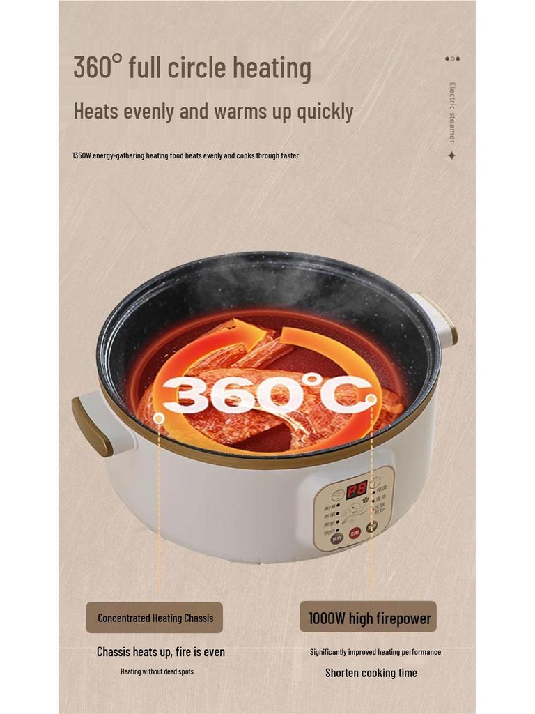 Wielofunkcyjny parowar elektryczny: Stal nierdzewna, Trójwarstwowy, Minutnik, do gotowania na parze, gotowania i duszenia