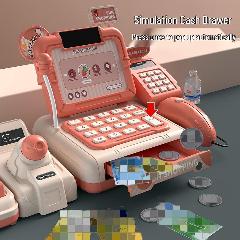 Children's Supermarket Cash Register Toy with Barcode Scanner and Money Collection
