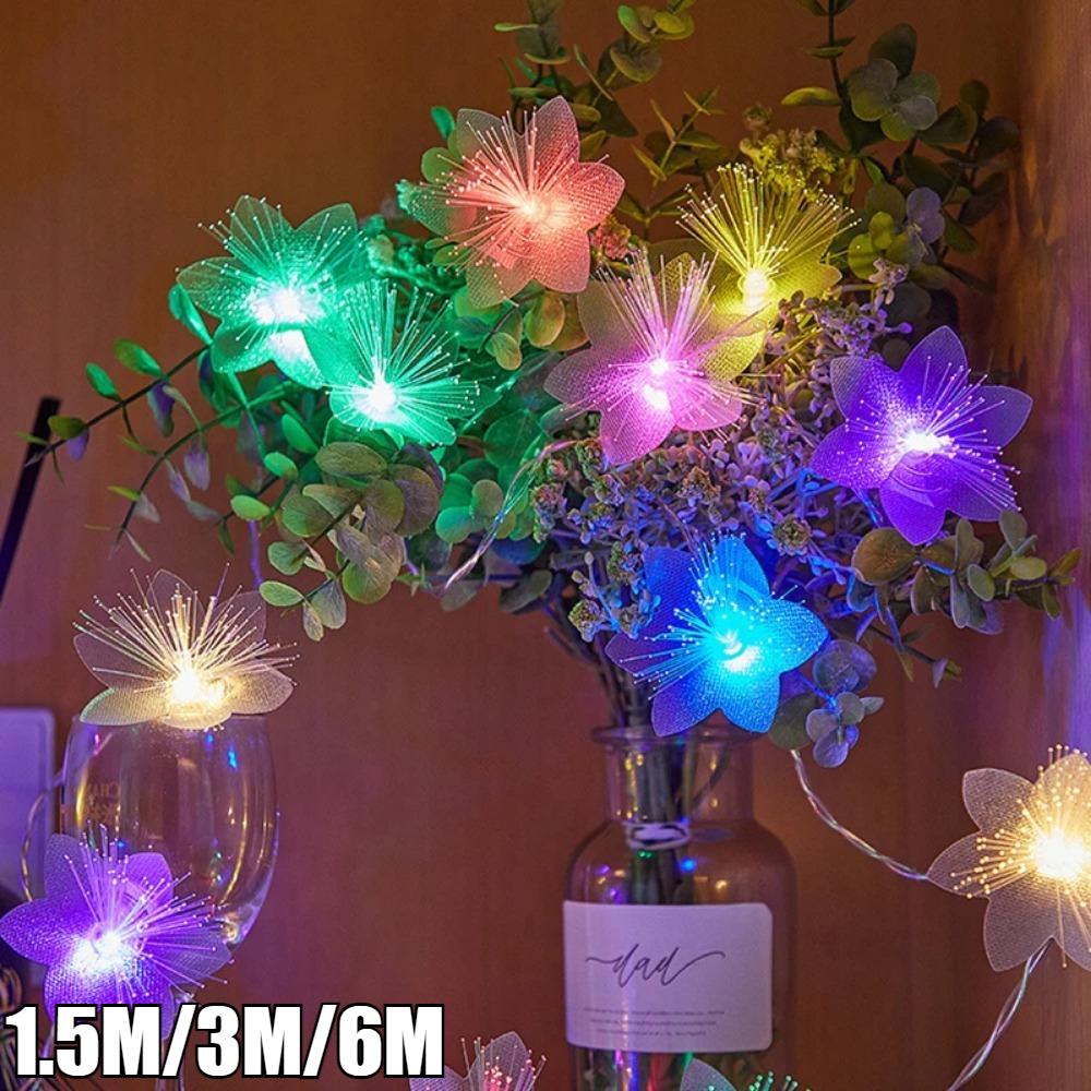 1,5M/3M/6M LED Glasfaser Lichterkette Batteriebetrieben Girlande Weihnachtsdekoration Party Neujahrsdeko Kunstblumen Girlande
