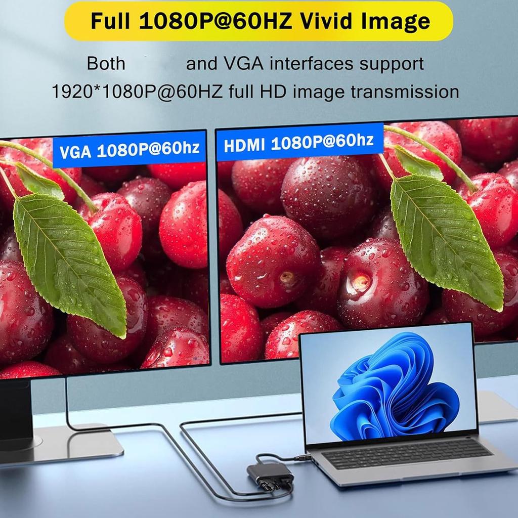 1080P VGA Adapter Including 3.5mm Audios Port Plug and Play Universal for Laptop Desktop Converter