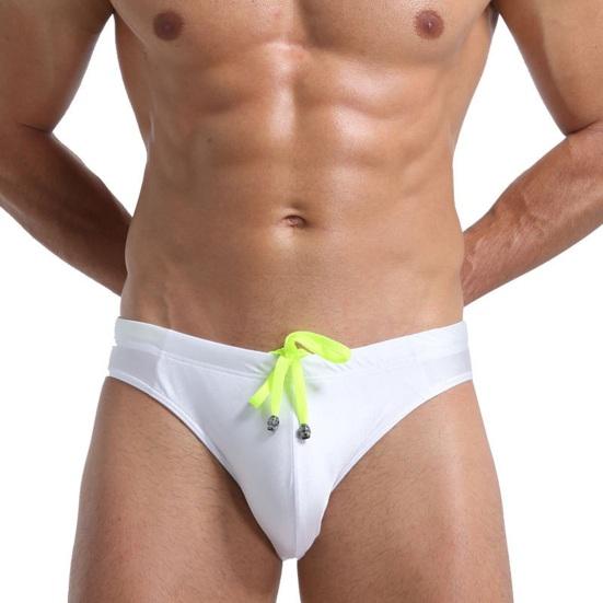 

Мужские плавки с низкой посадкой и высокой эластичностью, однотонные трусы для серфинга на шнурке, пляжная одежда L белый