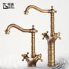 Antique Brass Rotatable Black Basin Faucet with Double Handles for Hot & Cold Water
