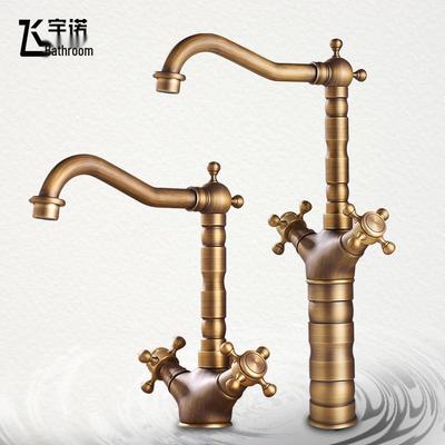 Antique Brass Rotatable Black Basin Faucet with Double Handles for Hot & Cold Water
