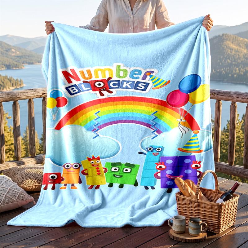 Warm Flannel Blanket Numberblocks Pattern, Lightweight Comfortable Throw Blanket for Bed Sofa Use
