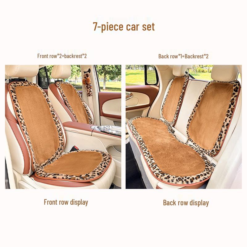 Leopard Print Winter Car Seat Cushion, Thick Warm Rabbit Fur, Soft & Comfortable Interior Cushion