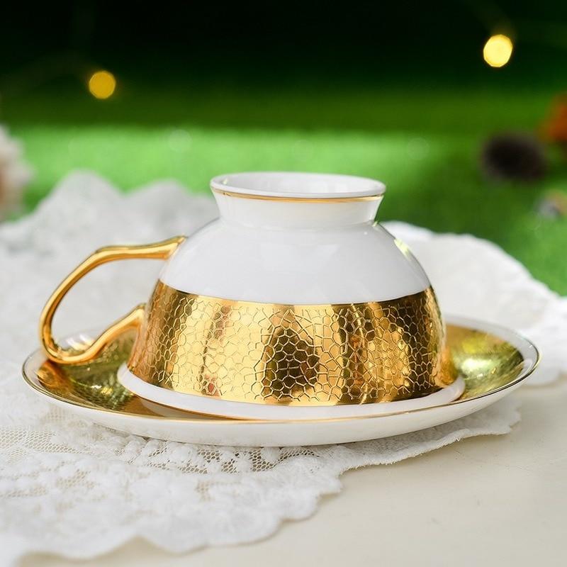 Luxusní zlaté kostní šálky, moderní anglické čajové soupravy, keramické šálky na kávu, espresso, šálky a hrnce na dušení, nádoby na kávové nápoje.
