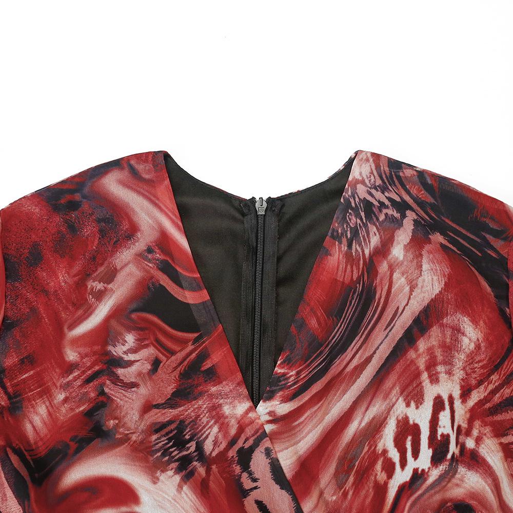 Plus Size Women's V-Neck Print A-Line Chiffon Dress