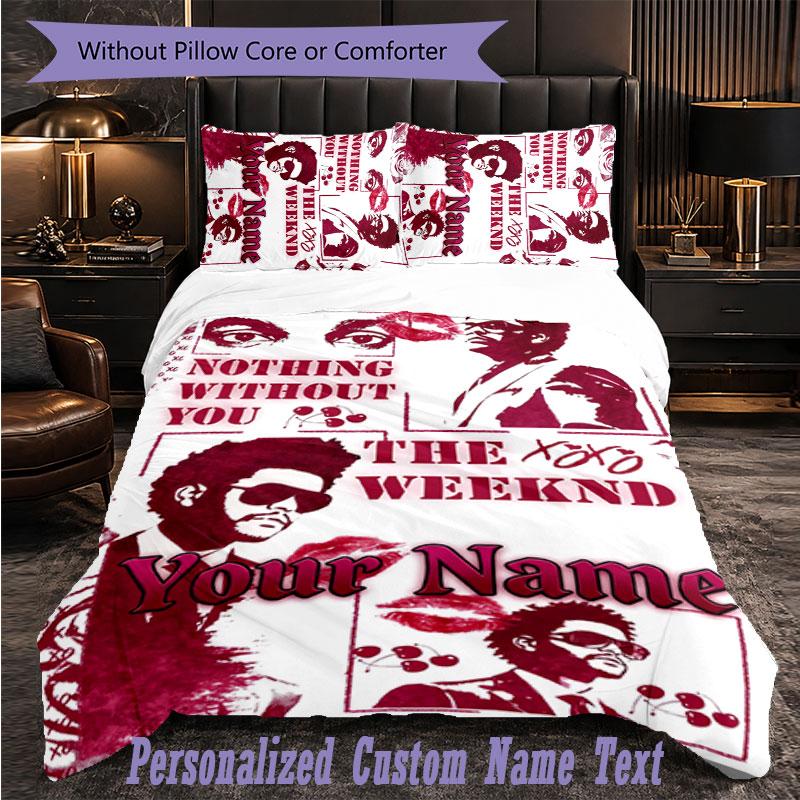 Personalized 3Pcs Bedding SetThe Weeknd Custom Text Duvet Cover Pillowcase Set Bedroom Gift