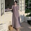 DIMANAF 2025 Summer Plus Size Dress Women Vintage Dress Basic Long Elegant Loose Casual Pleated Dress