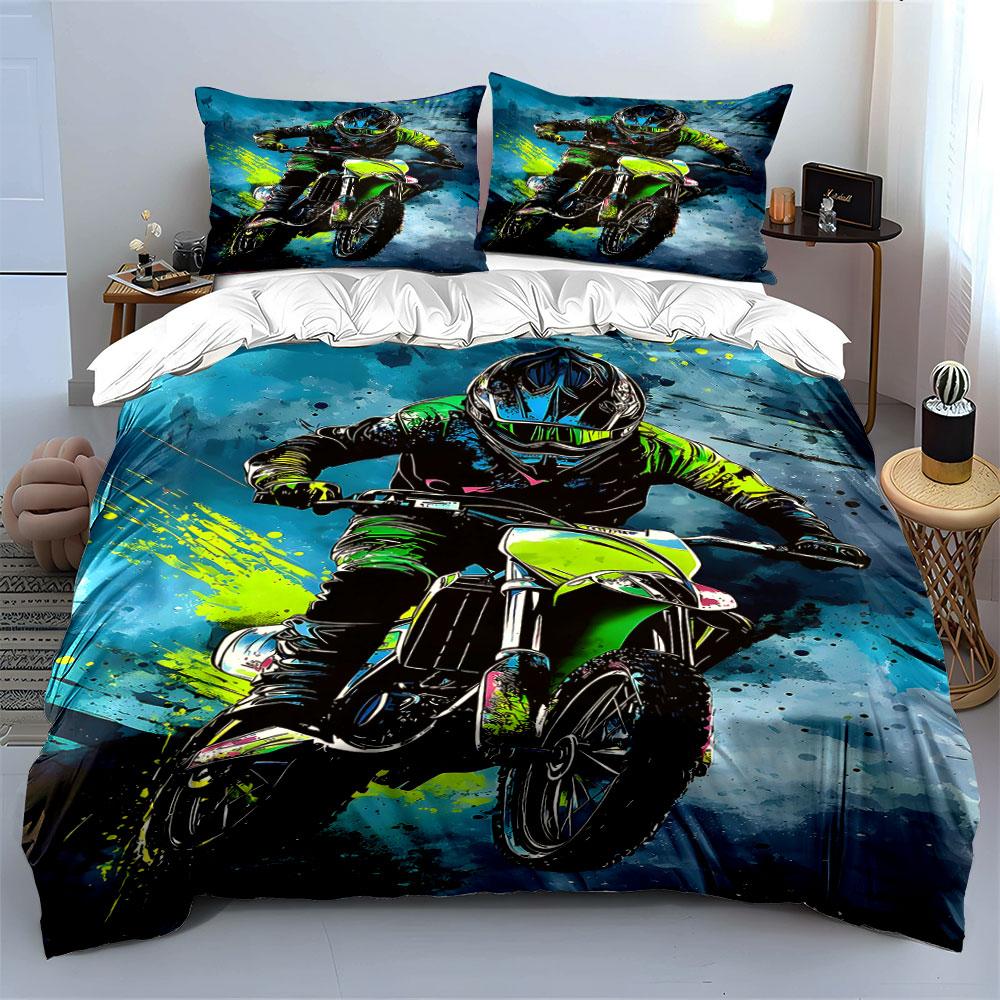 Motorcyclist on vibrant background. Bedding sets Duvet cover sets Duvet covers Pillowcases(1 * Duvet Cover 2 * Pillowcases without duvet insert)