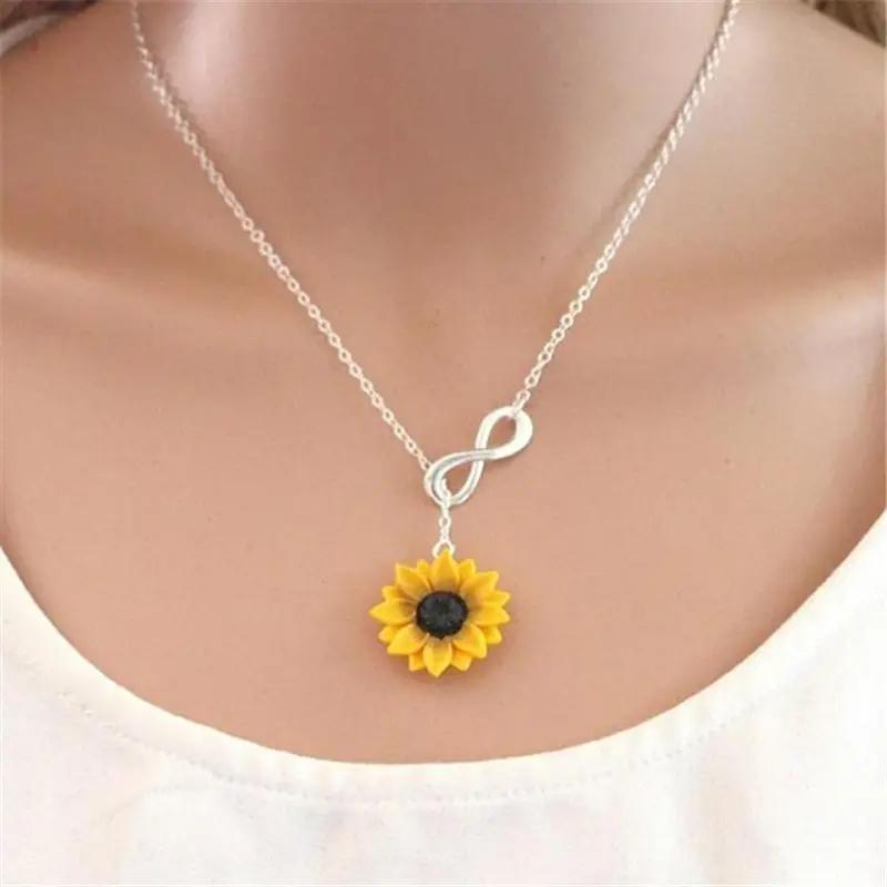 

1pc Yellow Sunflower Pendant Necklace Clavicular Chain Choker Fashion Jewelry Accessories For Men