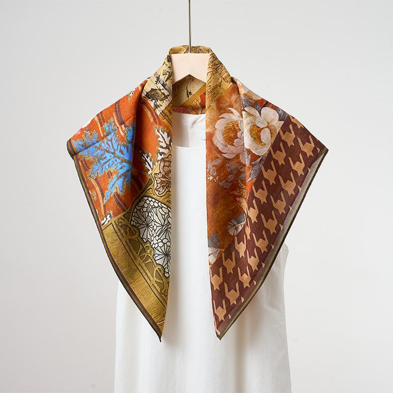 Versatile Printed Lightweight Breathable Women Square Neck Scarf For Spring Summer