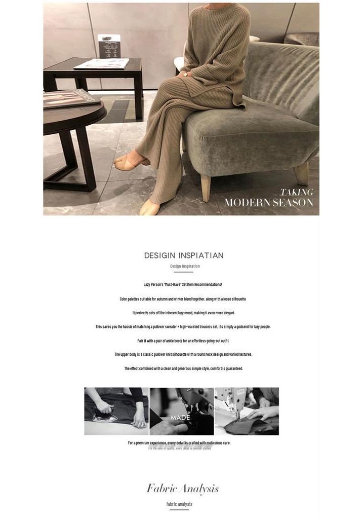 Korean-Style Knit Sweater & Wide-Leg Pants Set for Women - Casual & Versatile Autumn/Winter Fashion
