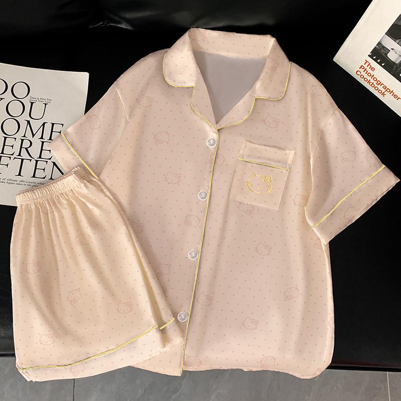 High-End Summer Light Luxury Ice Silk Cool Pajamas Women'S Loungewear Short-Sleeved Outer Wear Suit