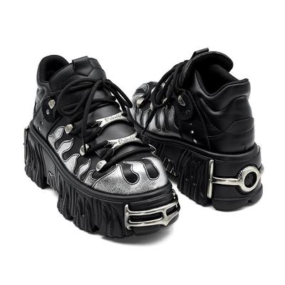 Cross-border Flame Carving Dark Punk Boots with Thick Soles