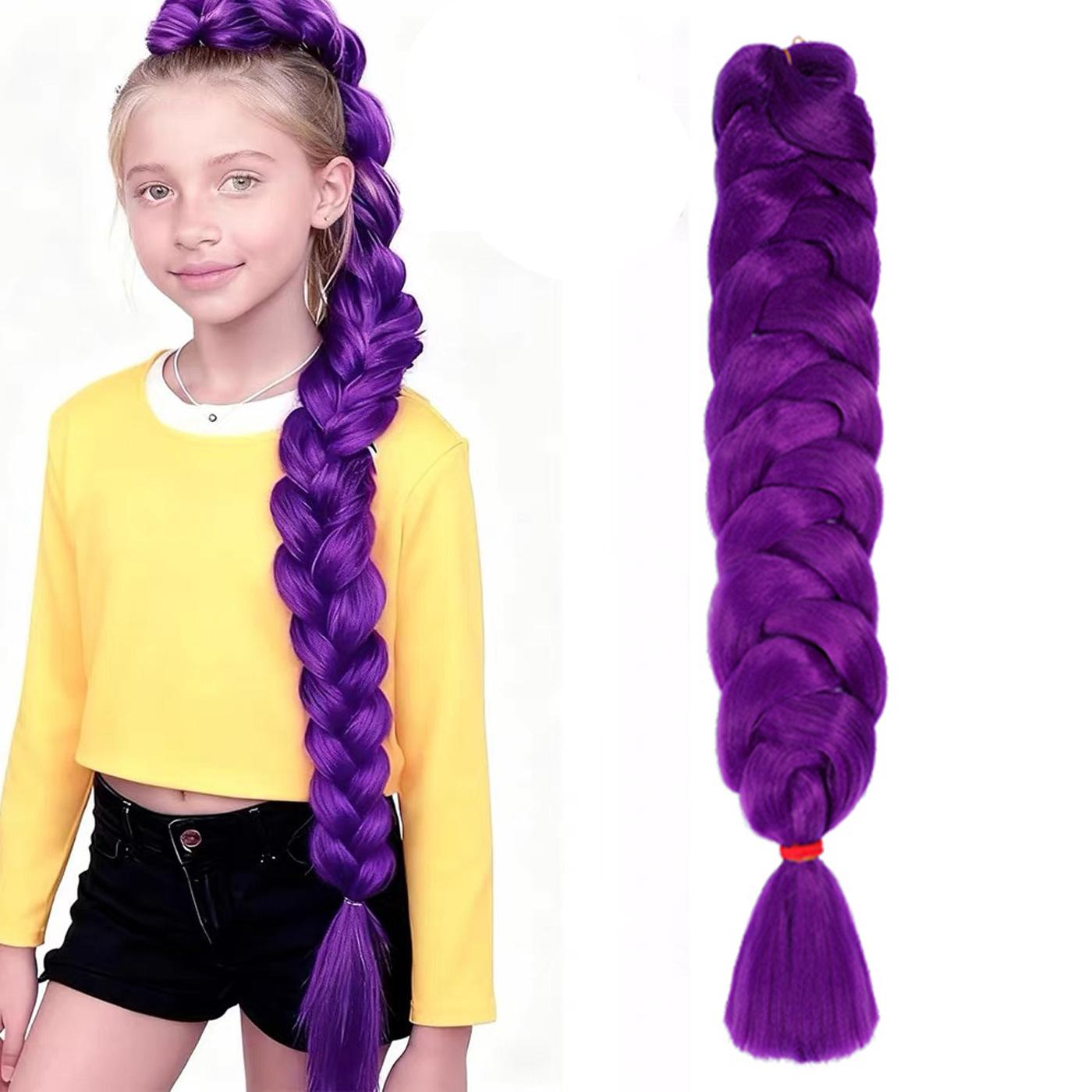 Synthetische Gevlochten Paarse Haar Paardenstaart Rumi Kostuum Kapsel 26 inch Lange Paardenstaart met Clips voor Kinderen Meisjes Halloween Kerst beige