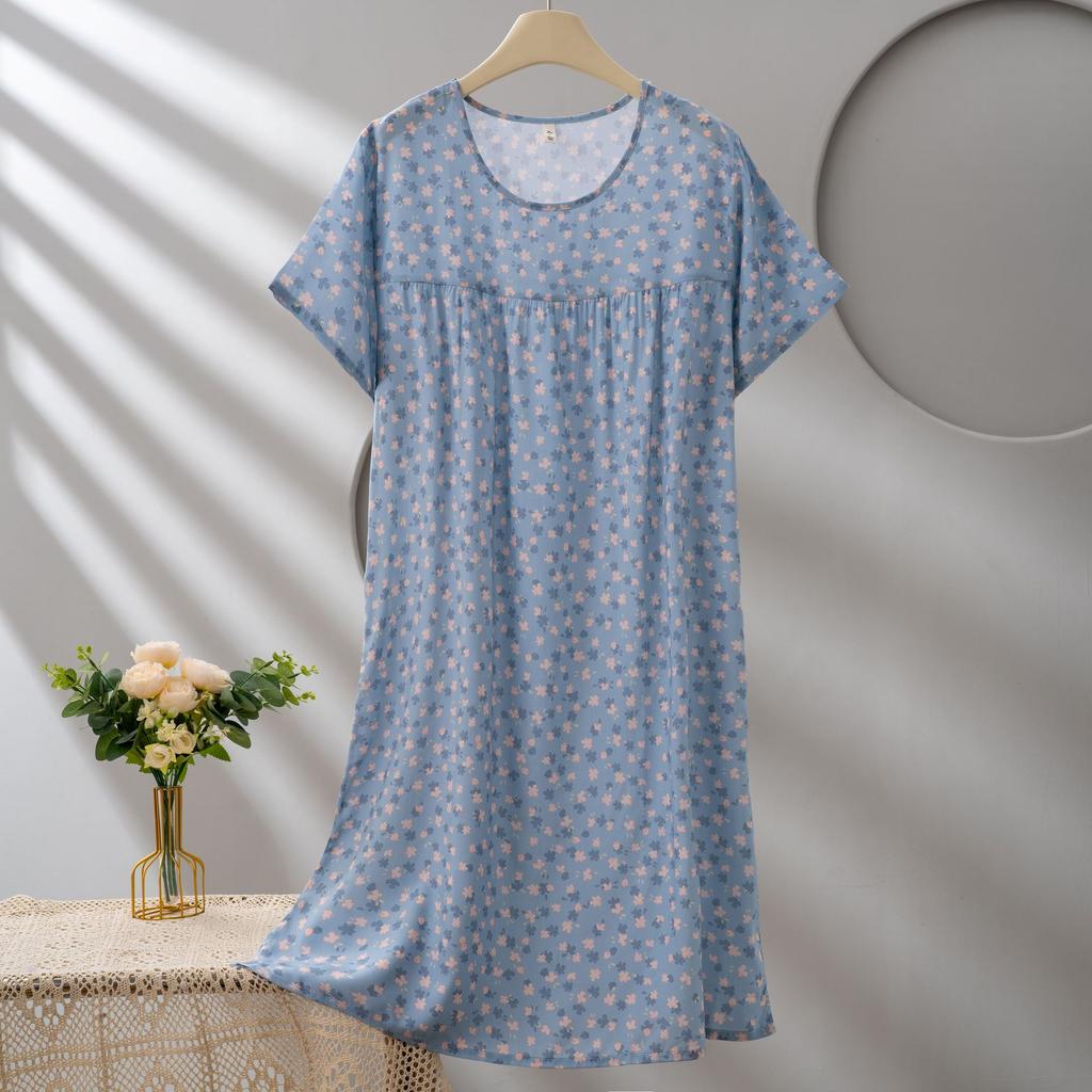Cotton and silk dress women's summer short-sleeved fashion foreign-style pendulum nightdress mother young 1011 models