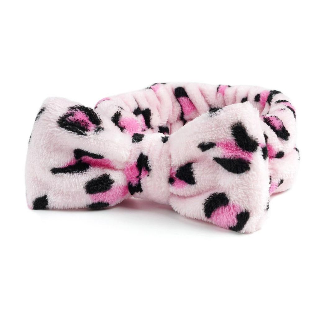 Women's European American Style Soft Coral Velvet Bow Fluffy Microfiber Spa Headband for Facial Makeup Non-Slip Shower Face