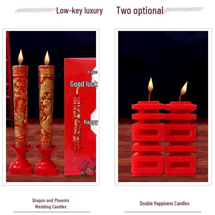 Double Happiness Wedding Candles: Smokeless Red Dragon and Phoenix Pair for Bridal Chamber