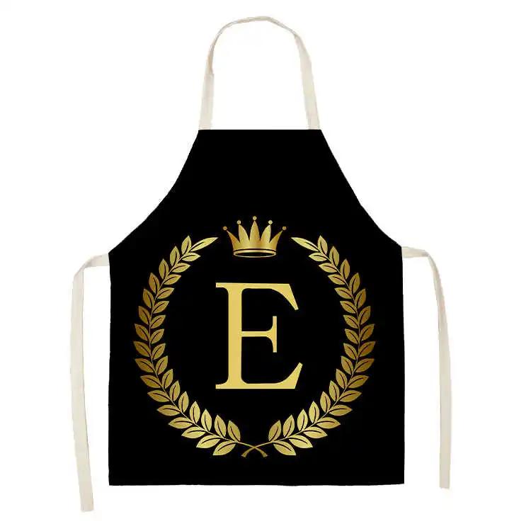 Grembiule da Cucina con Stampa Alfabeto Corona Dorata Nera per Donna Uomo Grembiuli in Cotone Lino per Cucinare Pulizia della Casa Strumenti Tablier