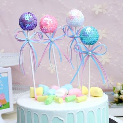 1 stks Mooie Zijden Lint Strik Bal Cake Topper Voor Verjaardag Cupcake Vlag Baby Shower Party Bruiloft